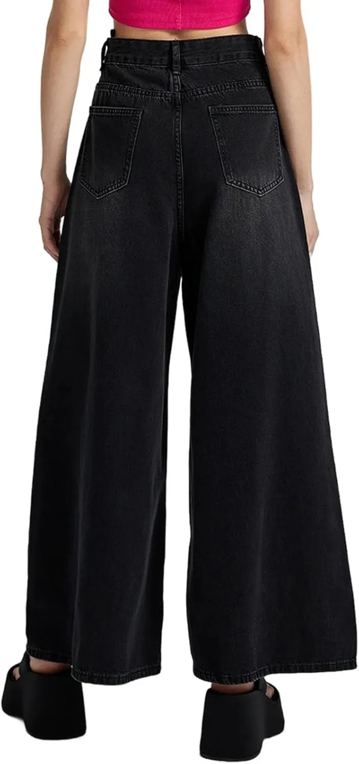 Women's Barrel Jeans Casual High Waisted Stretchy Wide Leg Pants Baggy Denim Pants