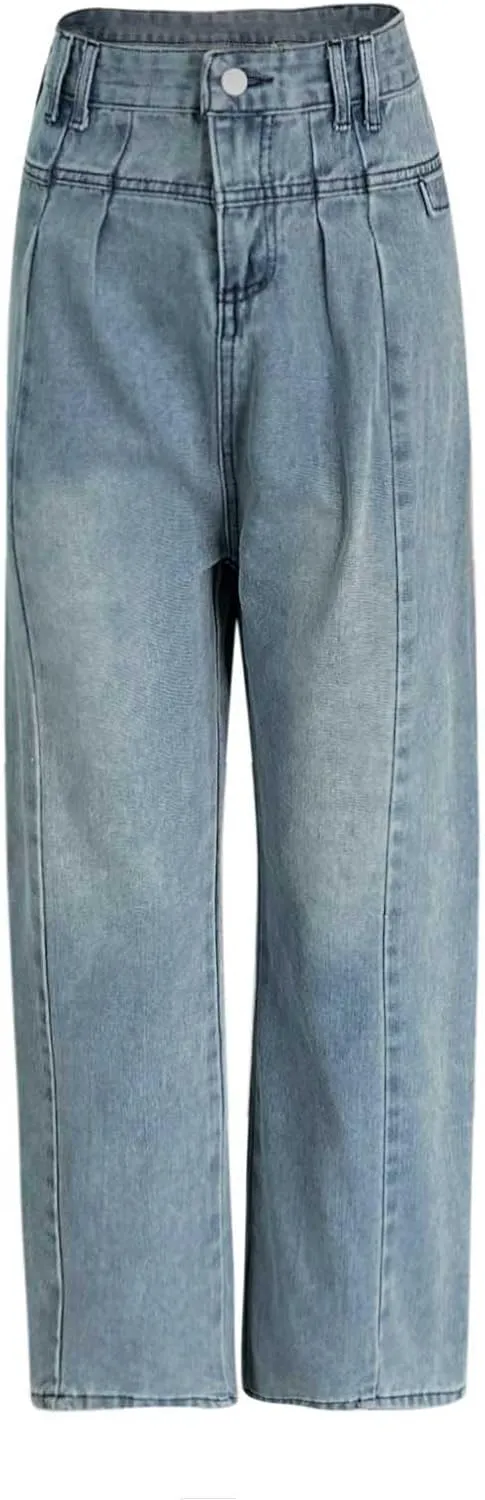 Women's Barrel Jeans Casual High Waisted Stretchy Wide Leg Pants Baggy Denim Pants