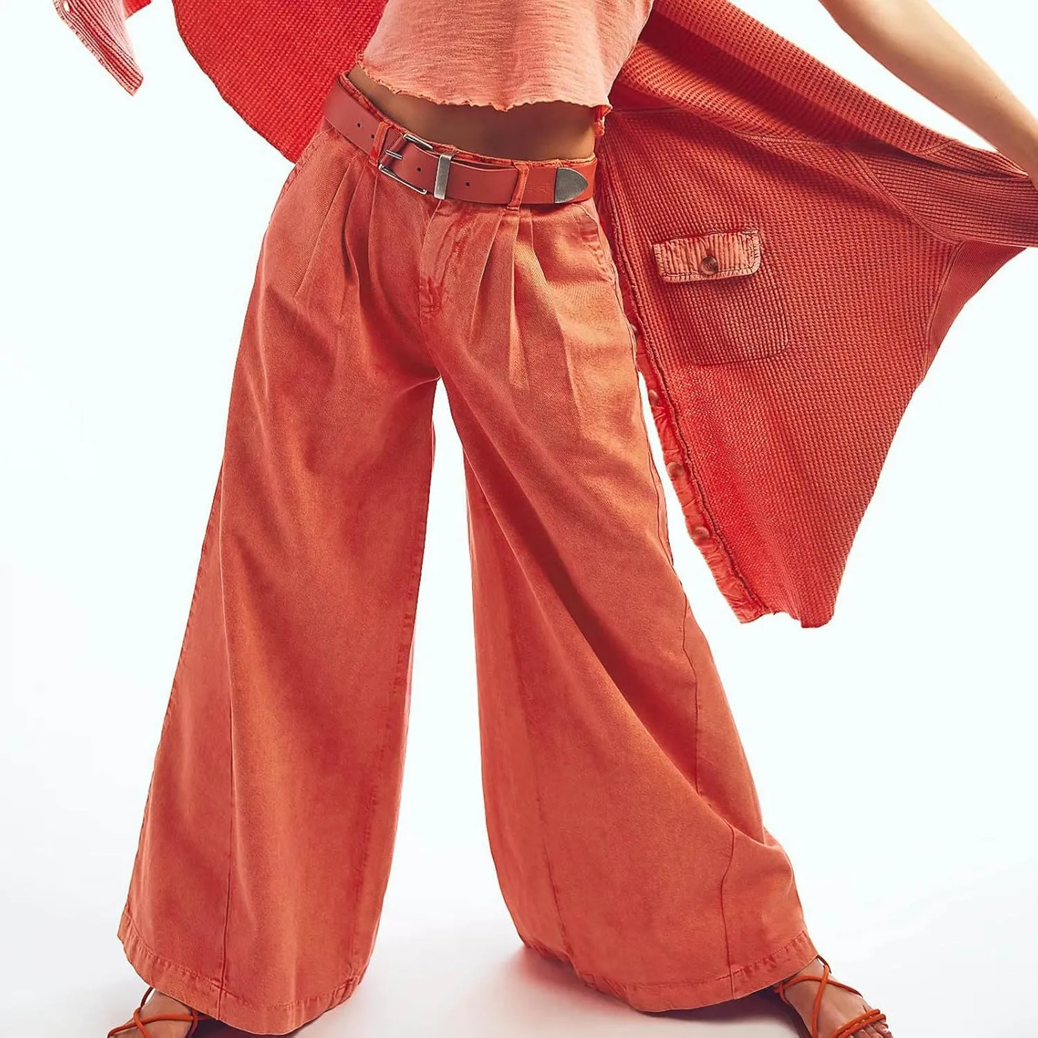Women's Barrel Jeans Casual High Waisted Stretchy Wide Leg Pants Baggy Denim Pants