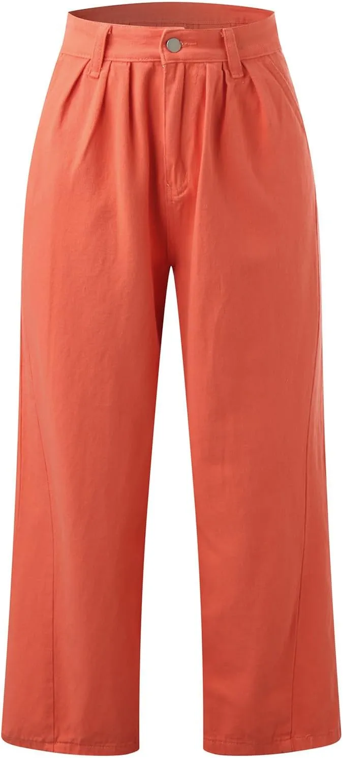Women's Barrel Jeans Casual High Waisted Stretchy Wide Leg Pants Baggy Denim Pants