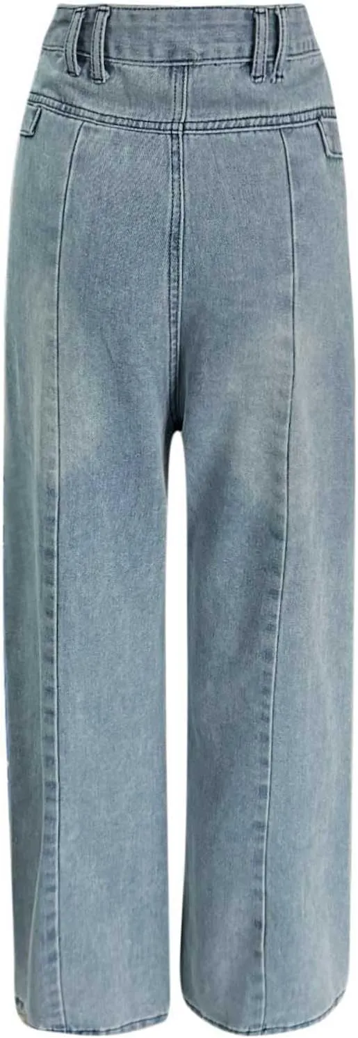 Women's Barrel Jeans Casual High Waisted Stretchy Wide Leg Pants Baggy Denim Pants