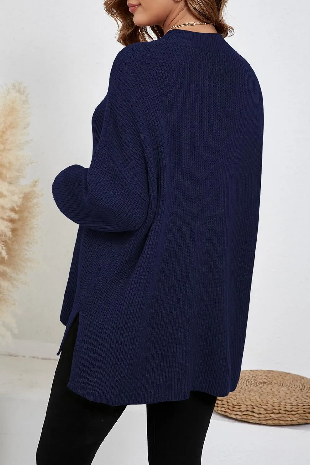 Women's Batwing Long Sleeve Oversized Sweaters Fall Loose Fit Knitted Side Slit Pullover Tops