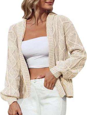 Womens Cable Knit Chunky Outwear Coats Long Sleeve Open Front Cardigans 2023 Fall Winter Open Front Cardigan Sweaters