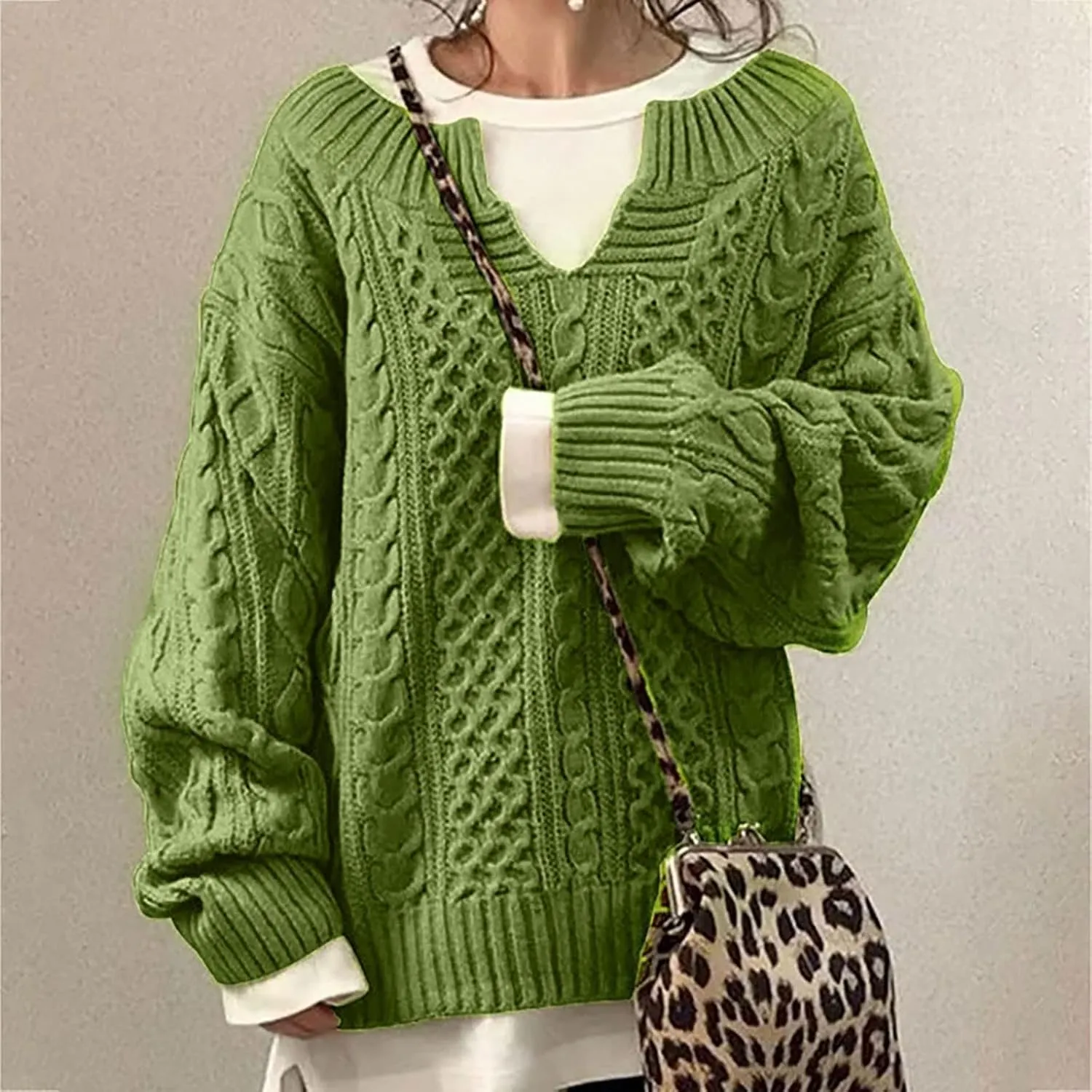 Women's Cable Knit Sweater Casual Oversized Chunky Knitted Fall Sweaters for Women 2024 Pullover