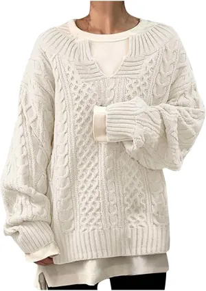 Women's Cable Knit Sweater Casual Oversized Chunky Knitted Fall Sweaters for Women 2024 Pullover