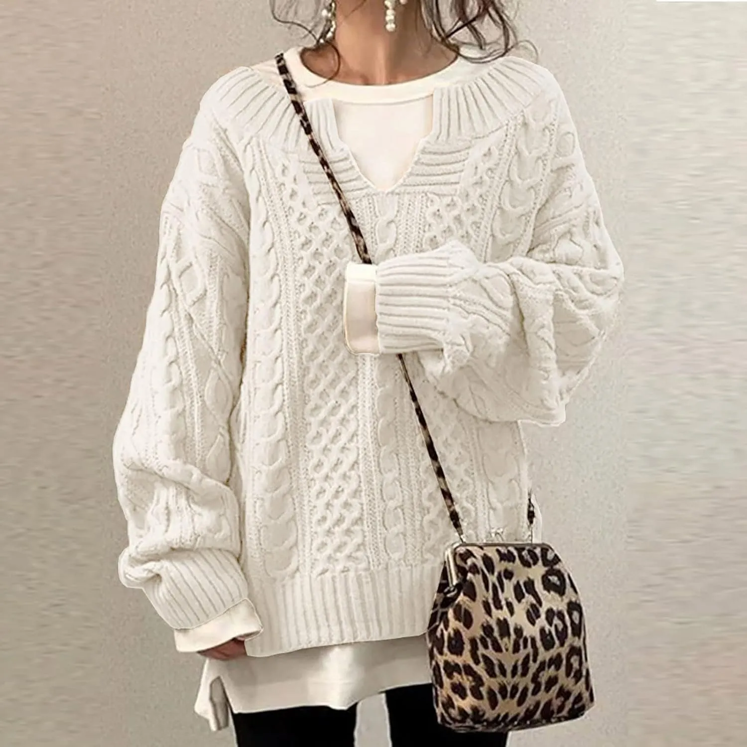 Women's Cable Knit Sweater Casual Oversized Chunky Knitted Fall Sweaters for Women 2024 Pullover