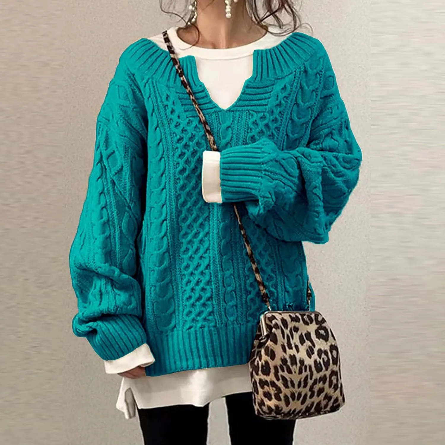 Women's Cable Knit Sweater Casual Oversized Chunky Knitted Fall Sweaters for Women 2024 Pullover
