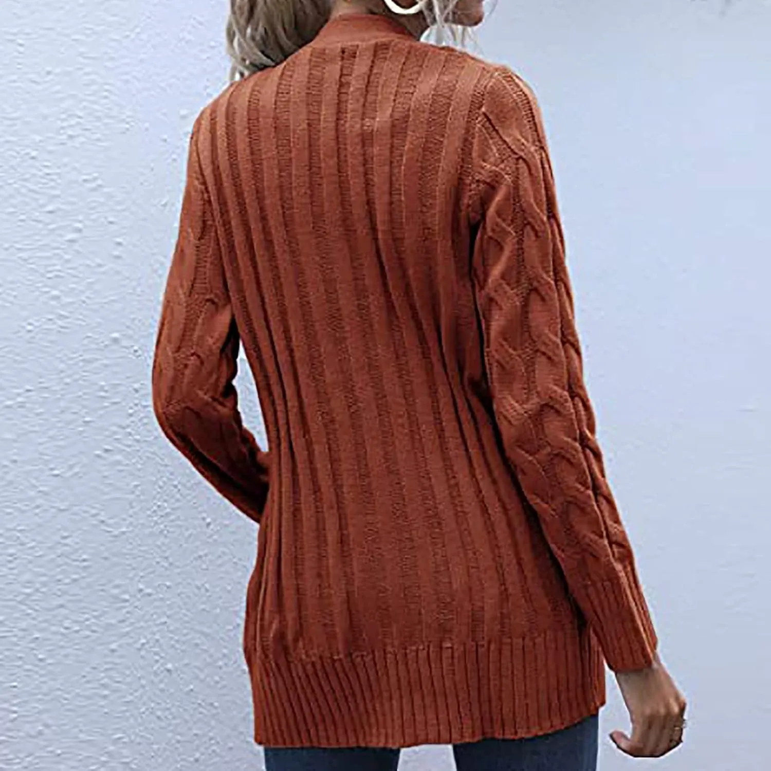 Women's Cable Knit Sweaters Long Cardigan Button Down Winter Clothes 2022 Drop Shoulder Knit Outerwear with Pockets