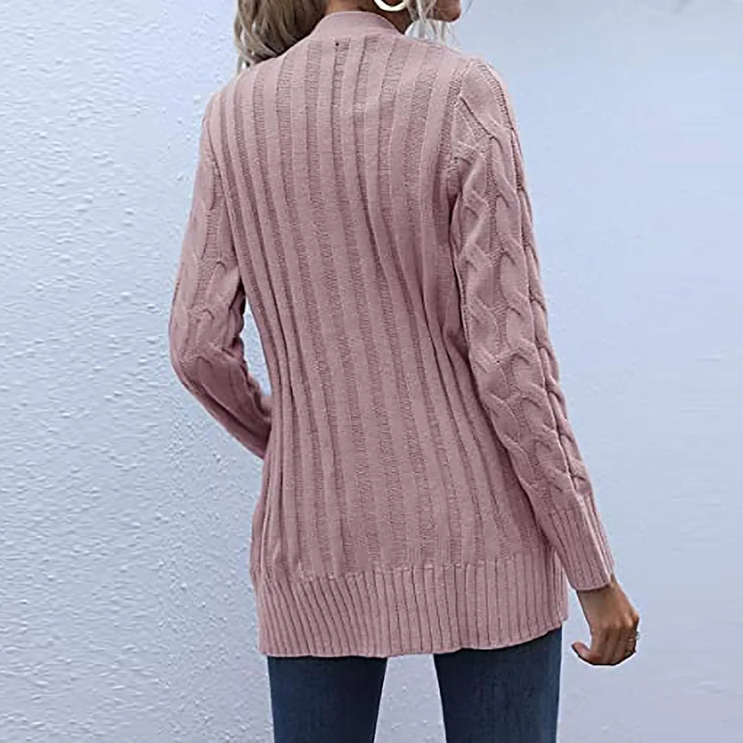 Women's Cable Knit Sweaters Long Cardigan Button Down Winter Clothes 2022 Drop Shoulder Knit Outerwear with Pockets