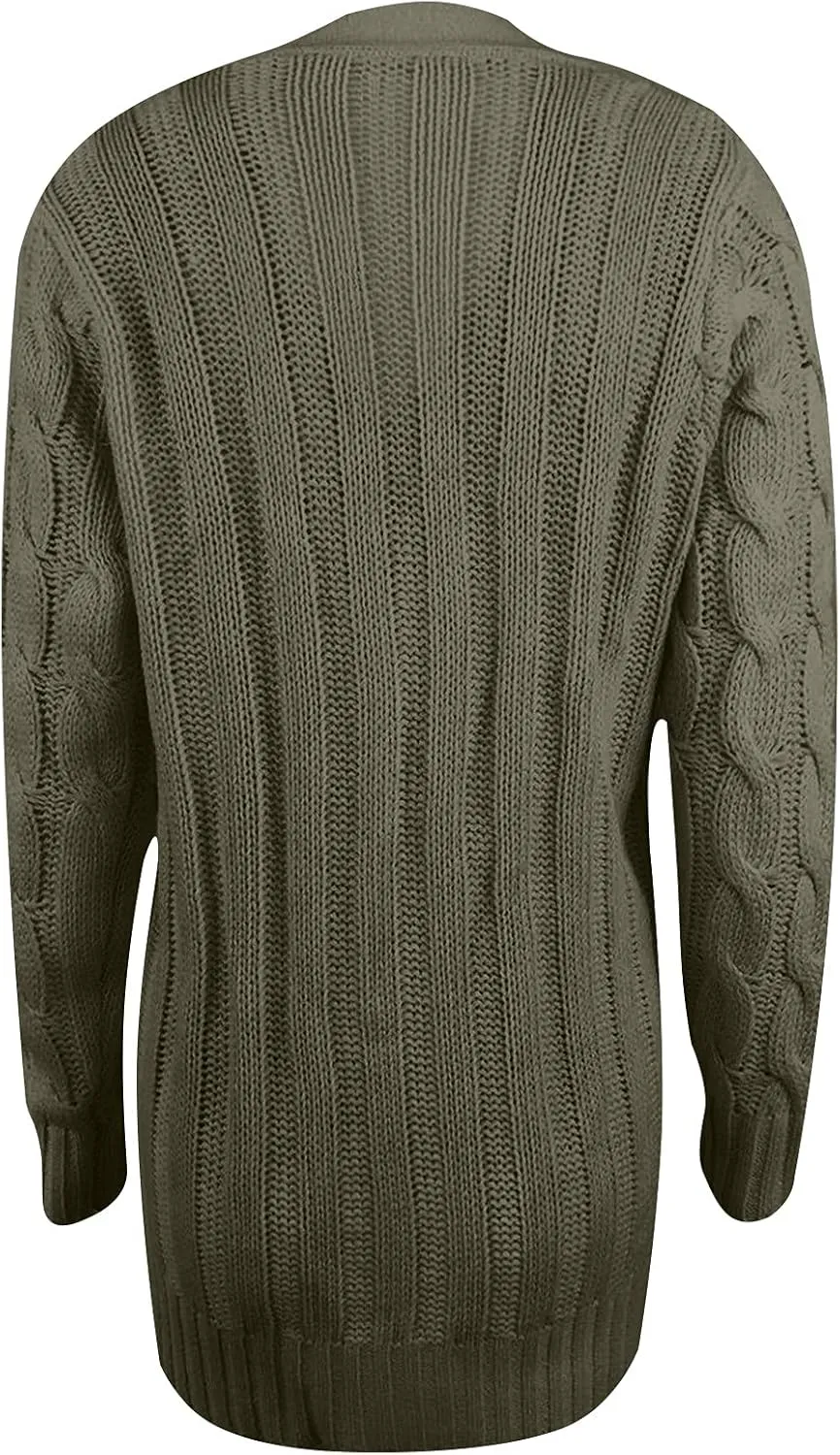 Women's Cable Knit Sweaters Long Cardigan Button Down Winter Clothes 2022 Drop Shoulder Knit Outerwear with Pockets