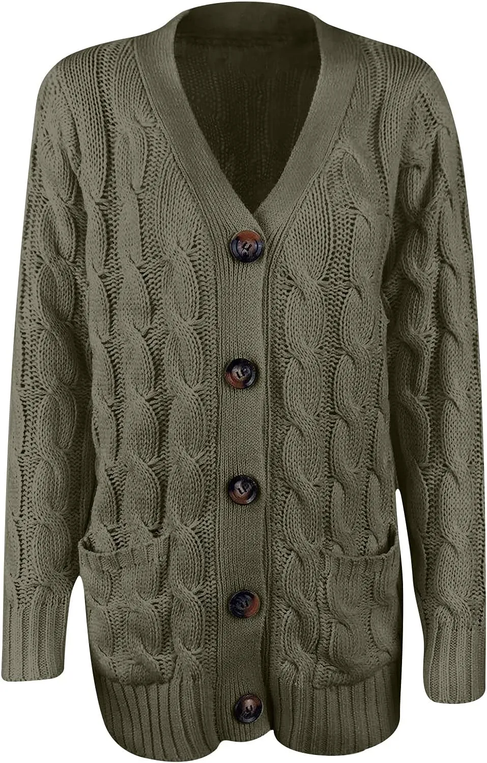 Women's Cable Knit Sweaters Long Cardigan Button Down Winter Clothes 2022 Drop Shoulder Knit Outerwear with Pockets