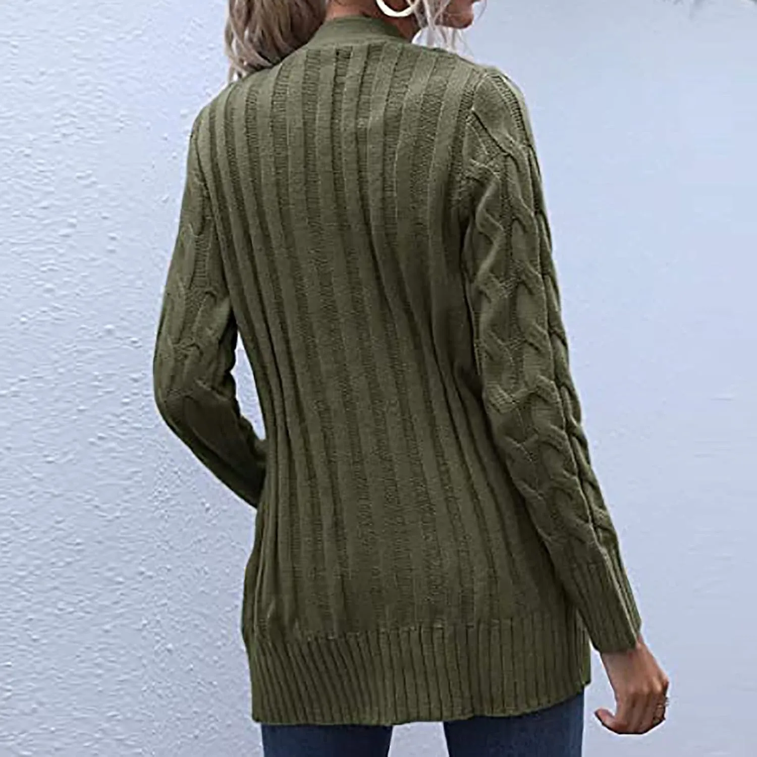 Women's Cable Knit Sweaters Long Cardigan Button Down Winter Clothes 2022 Drop Shoulder Knit Outerwear with Pockets