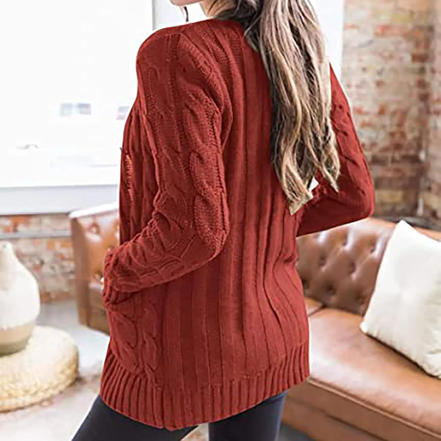 Women's Cable Knit Sweaters Long Cardigan Button Down Winter Clothes 2022 Drop Shoulder Knit Outerwear with Pockets