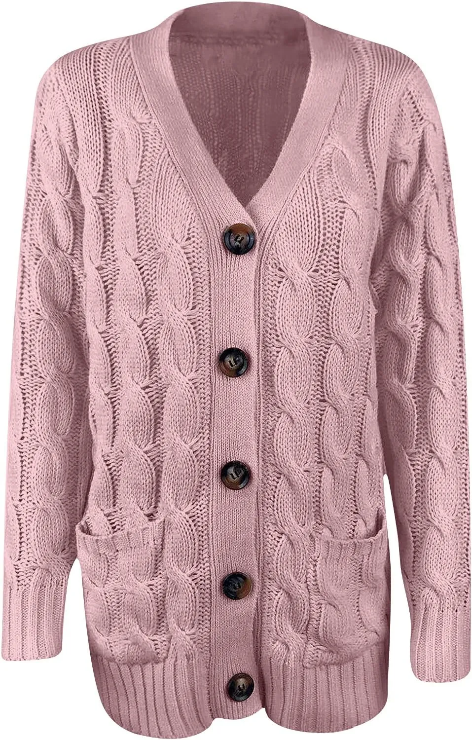 Women's Cable Knit Sweaters Long Cardigan Button Down Winter Clothes 2022 Drop Shoulder Knit Outerwear with Pockets