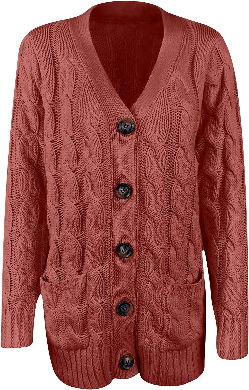 Women's Cable Knit Sweaters Long Cardigan Button Down Winter Clothes 2022 Drop Shoulder Knit Outerwear with Pockets