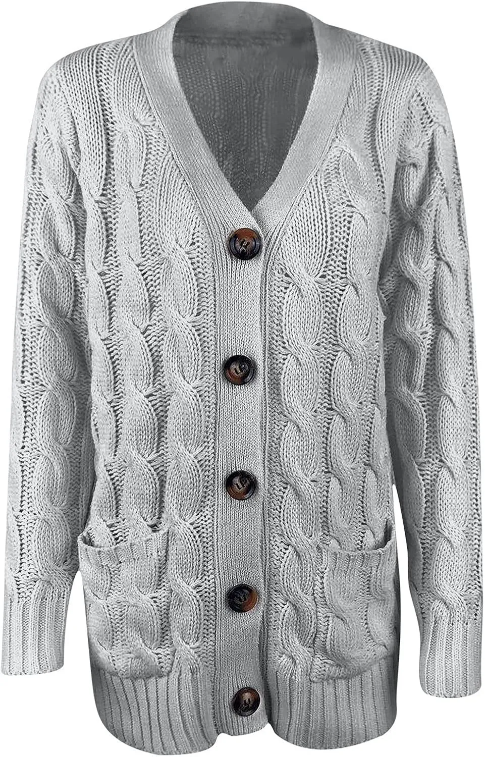 Women's Cable Knit Sweaters Long Cardigan Button Down Winter Clothes 2022 Drop Shoulder Knit Outerwear with Pockets
