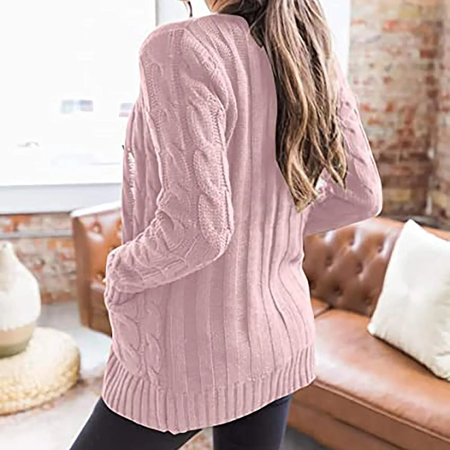 Women's Cable Knit Sweaters Long Cardigan Button Down Winter Clothes 2022 Drop Shoulder Knit Outerwear with Pockets