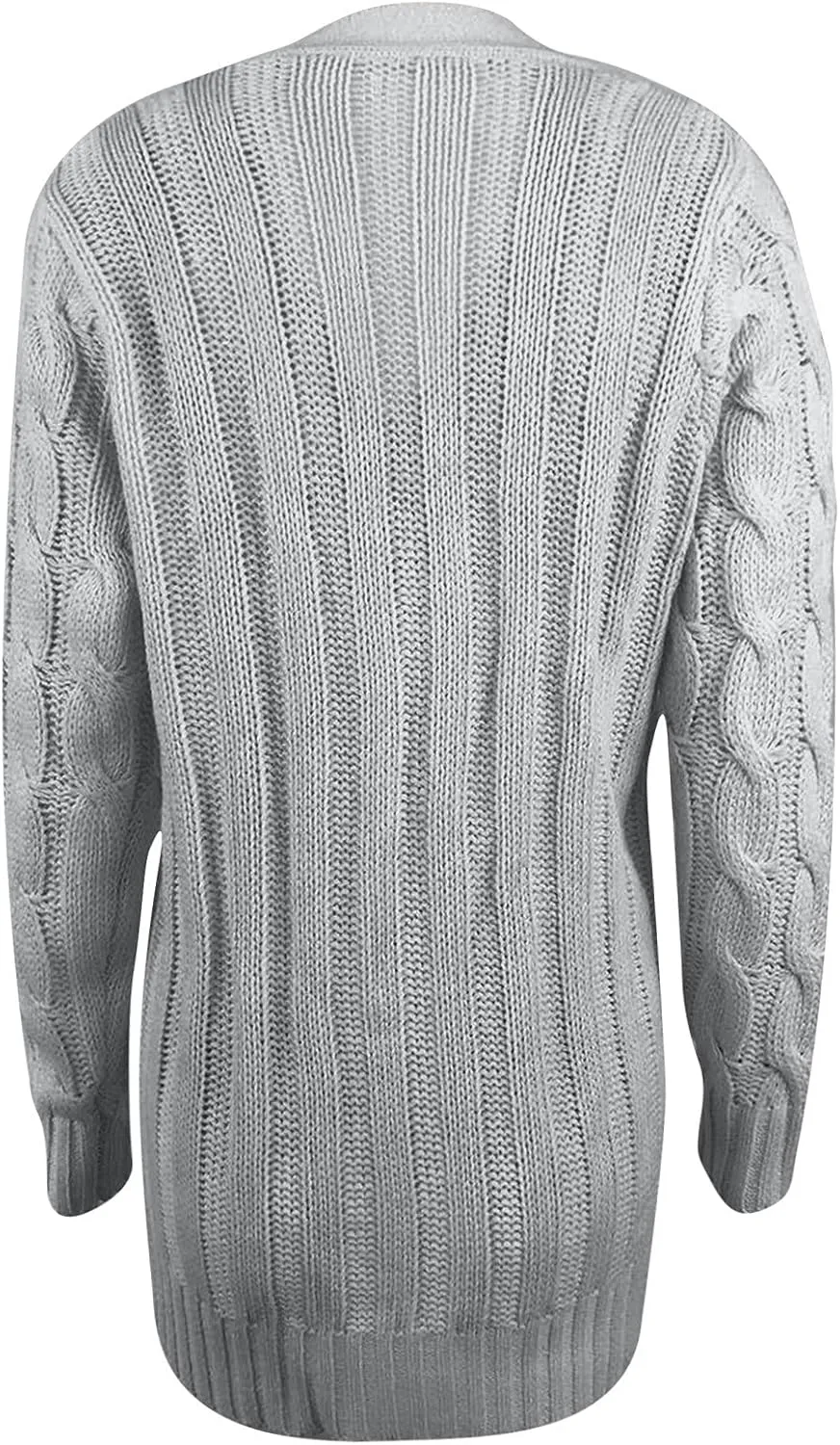 Women's Cable Knit Sweaters Long Cardigan Button Down Winter Clothes 2022 Drop Shoulder Knit Outerwear with Pockets