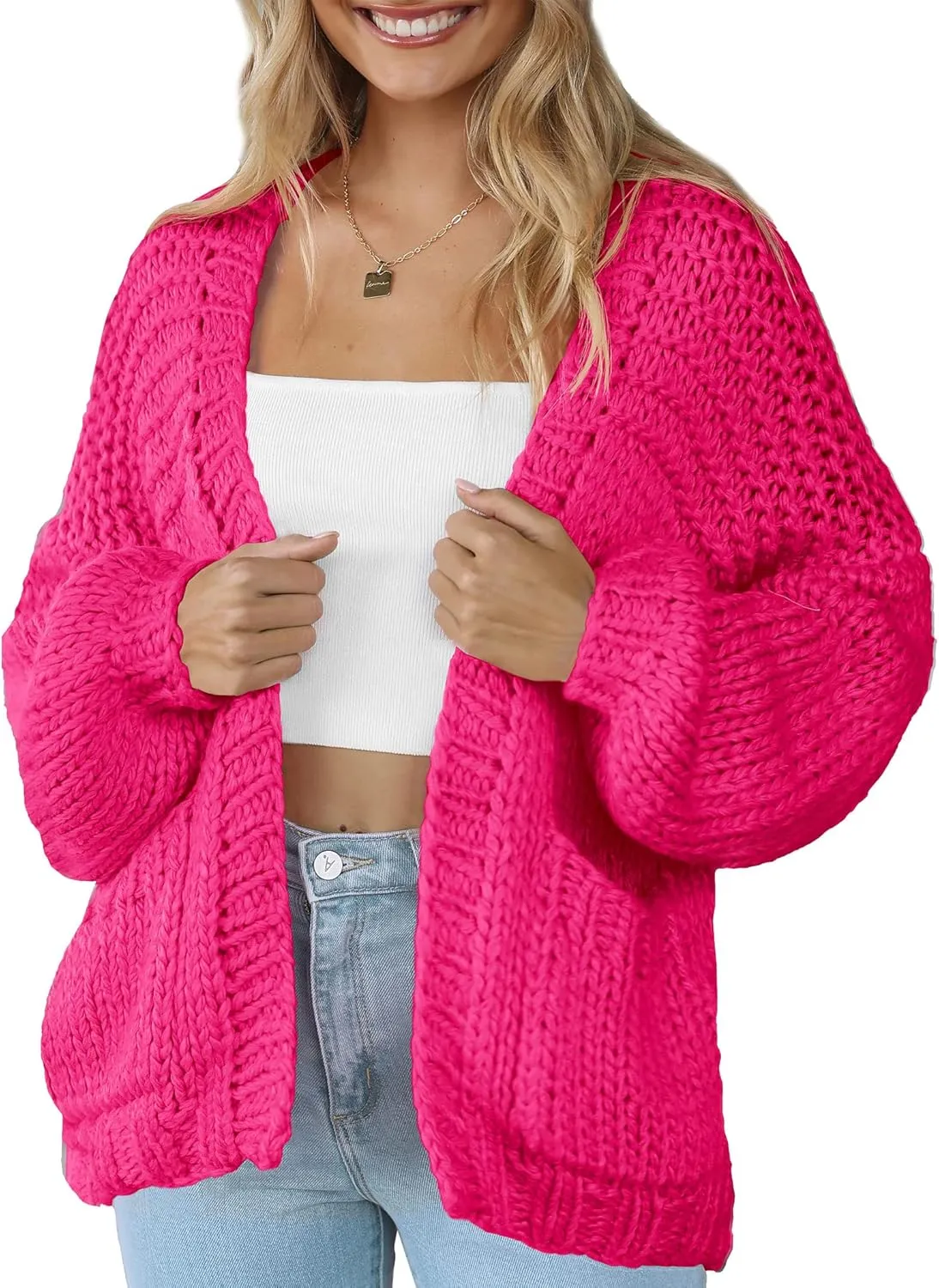 Women's Cardigan Soft Pocketed Long Sleeves Casual Knitted Open Front Cardigans Lightweight Sweaters