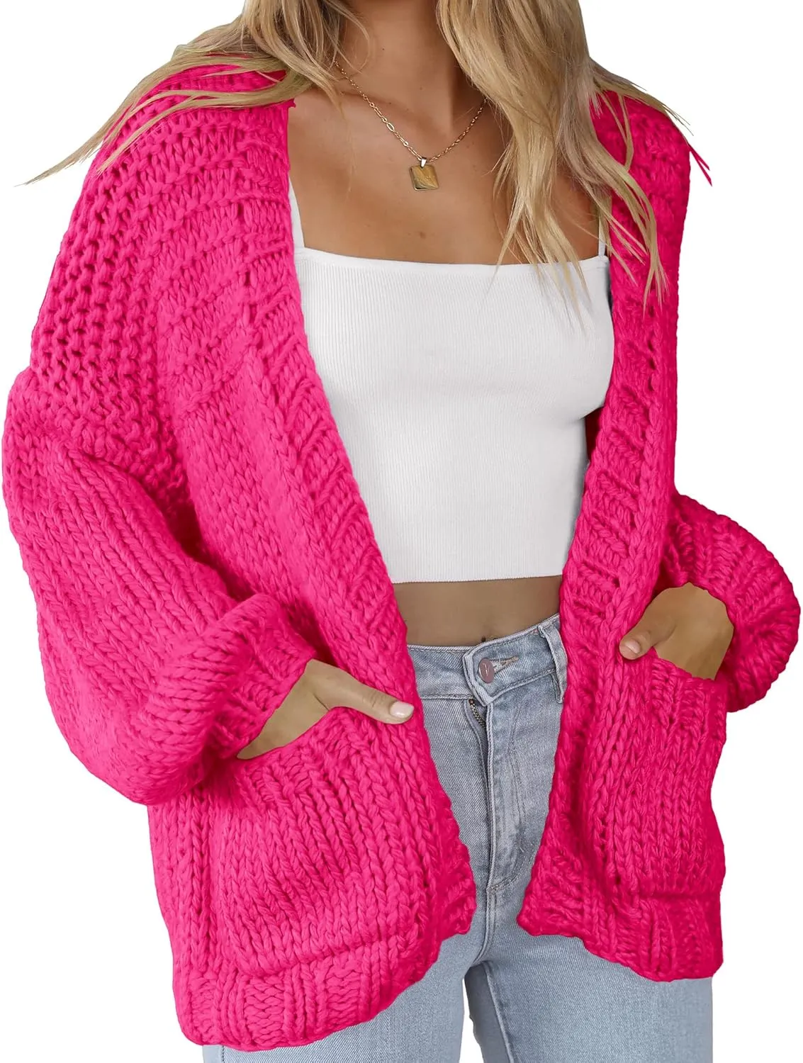 Women's Cardigan Soft Pocketed Long Sleeves Casual Knitted Open Front Cardigans Lightweight Sweaters