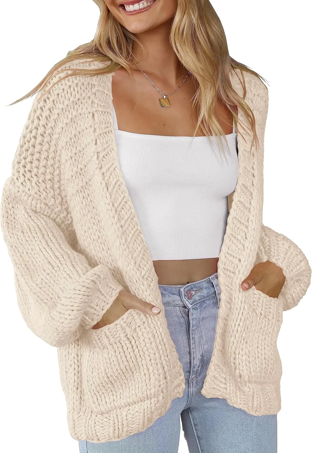 Women's Cardigan Soft Pocketed Long Sleeves Casual Knitted Open Front Cardigans Lightweight Sweaters