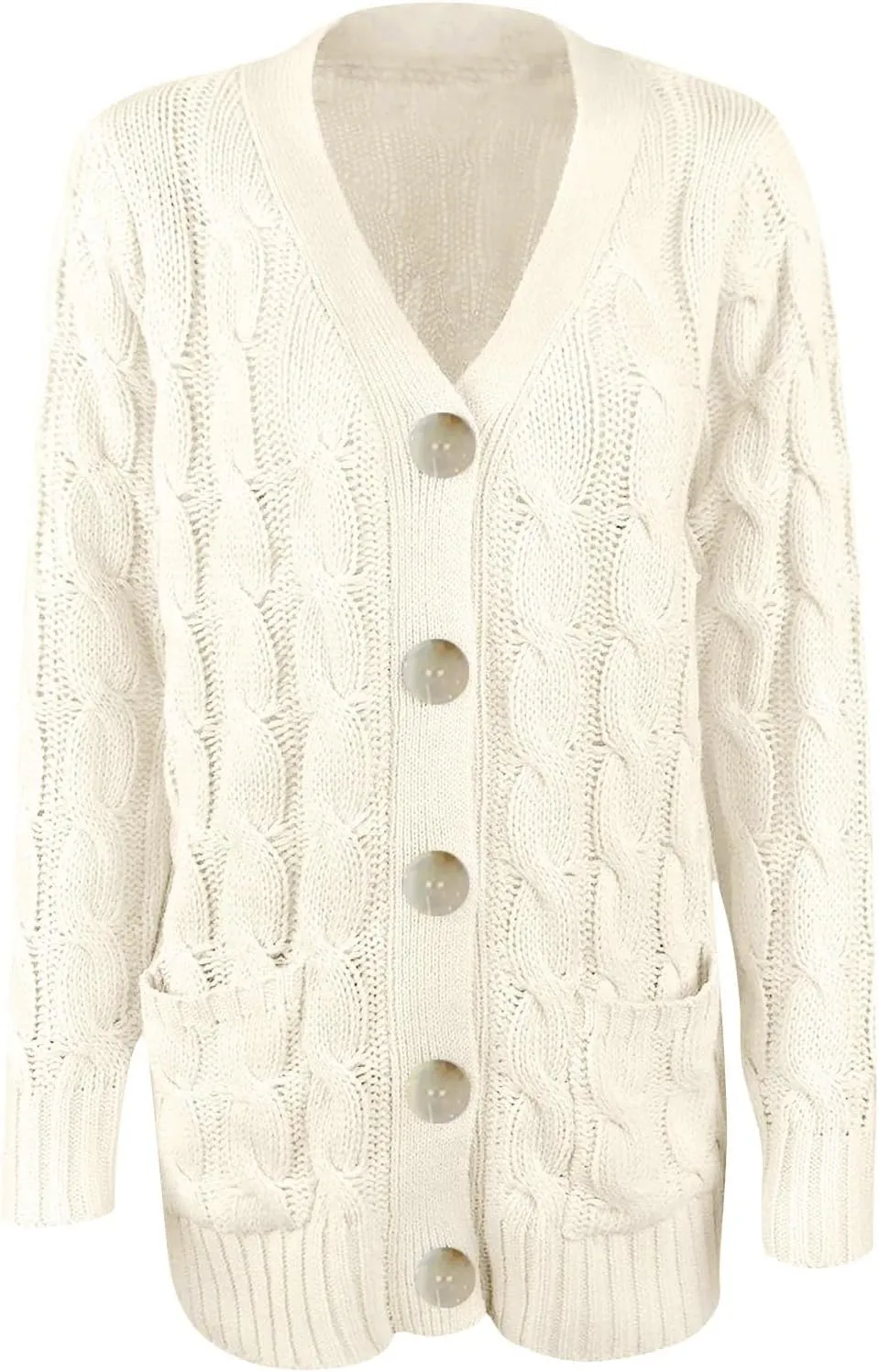 Womens Cardigan Sweaters Dressy Casual Long Sleeve Cable Knit Sweater Open Front Cardigan Button Loose Coat