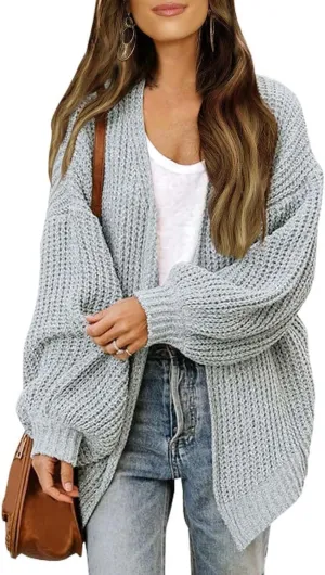 Womens Cardigan Sweaters Long Sleeve Chunky Open Front Cardigan Oversized Cable Knit Sweaters with Pockets