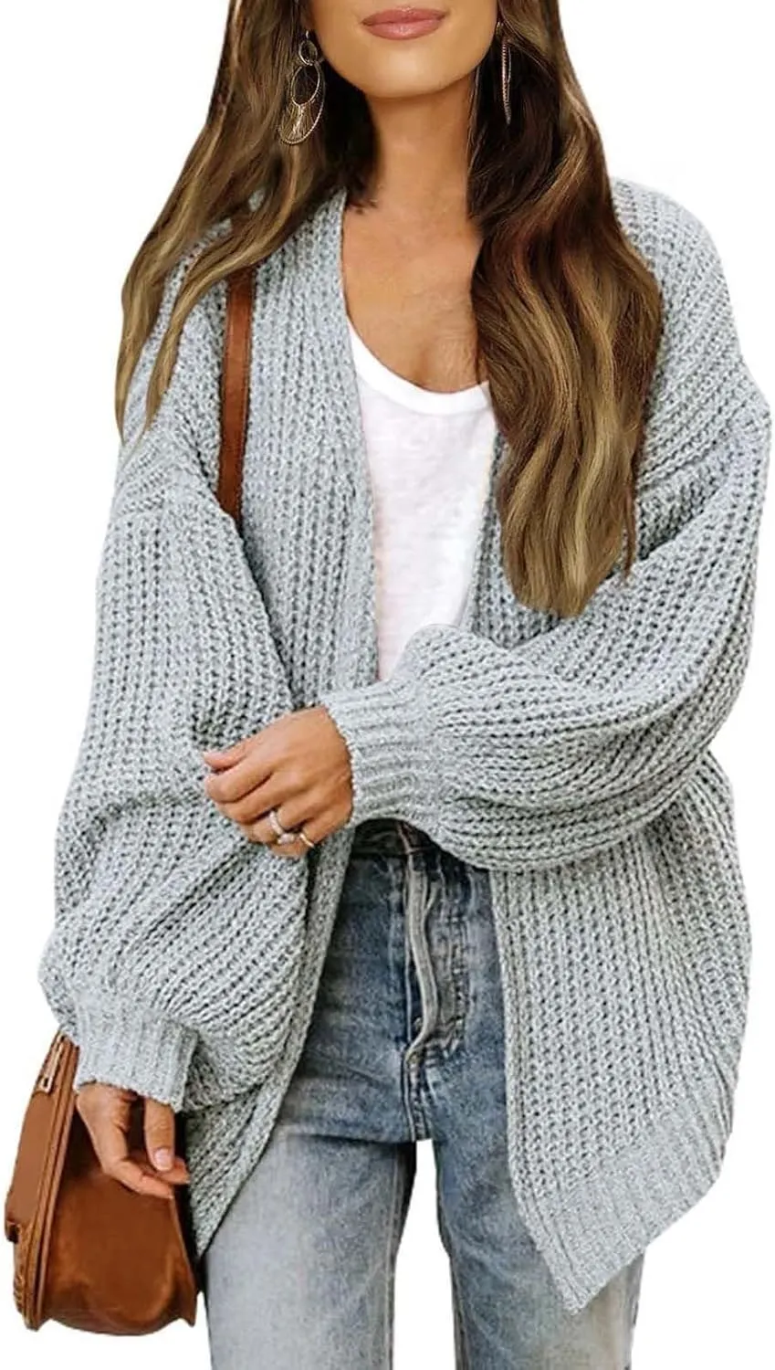 Womens Cardigan Sweaters Long Sleeve Chunky Open Front Cardigan Oversized Cable Knit Sweaters with Pockets
