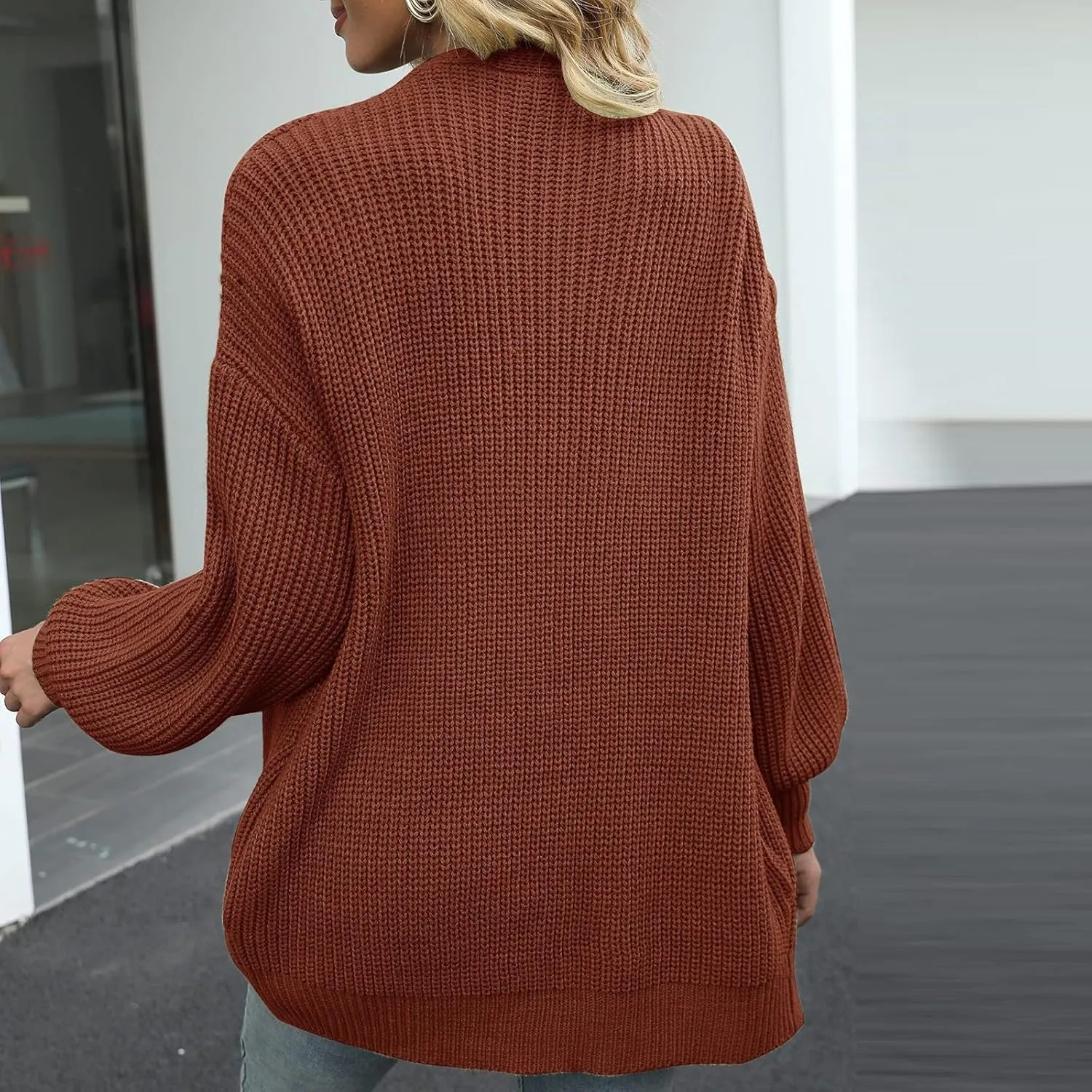 Womens Cardigan Sweaters Long Sleeve Chunky Open Front Cardigan Oversized Cable Knit Sweaters with Pockets