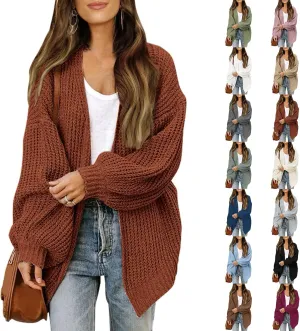 Womens Cardigan Sweaters Long Sleeve Chunky Open Front Cardigan Oversized Cable Knit Sweaters with Pockets