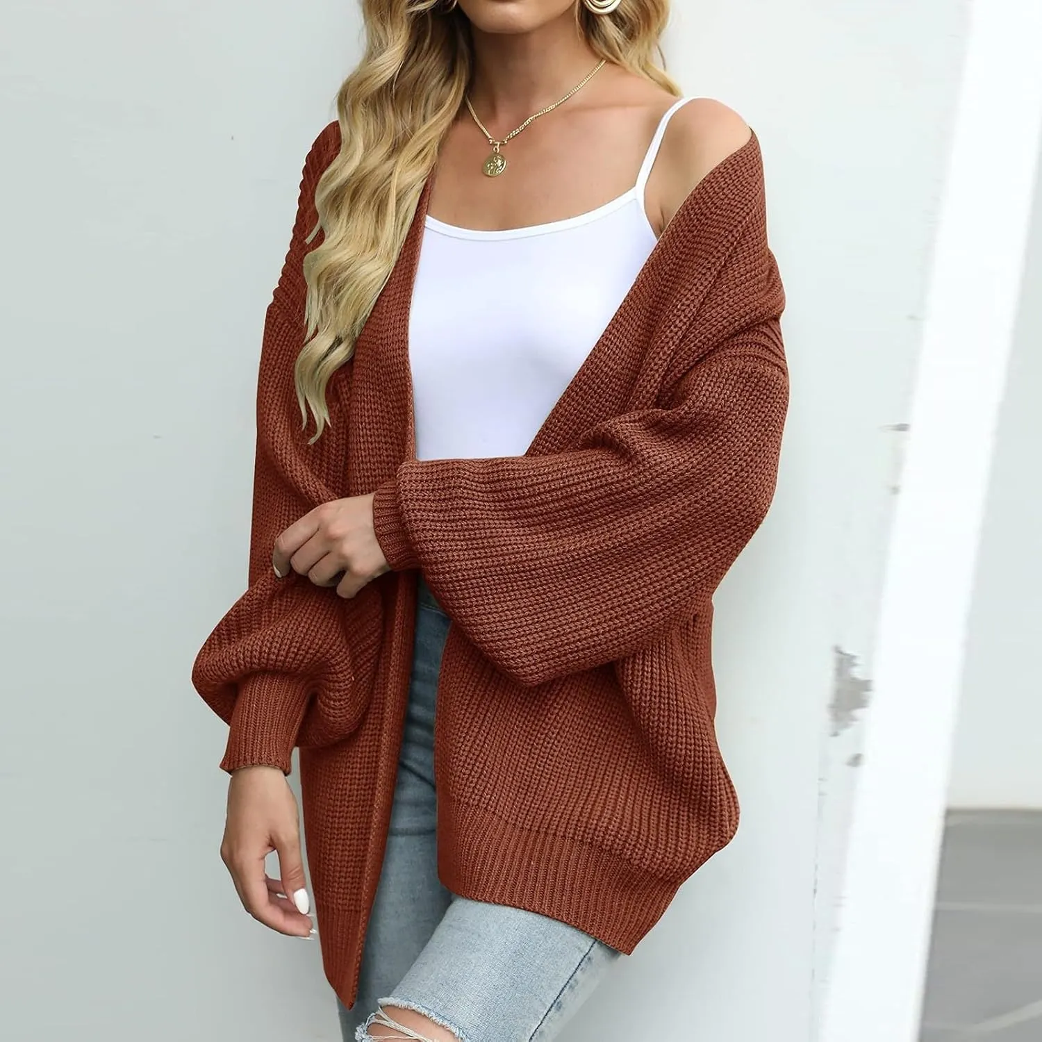 Womens Cardigan Sweaters Long Sleeve Chunky Open Front Cardigan Oversized Cable Knit Sweaters with Pockets