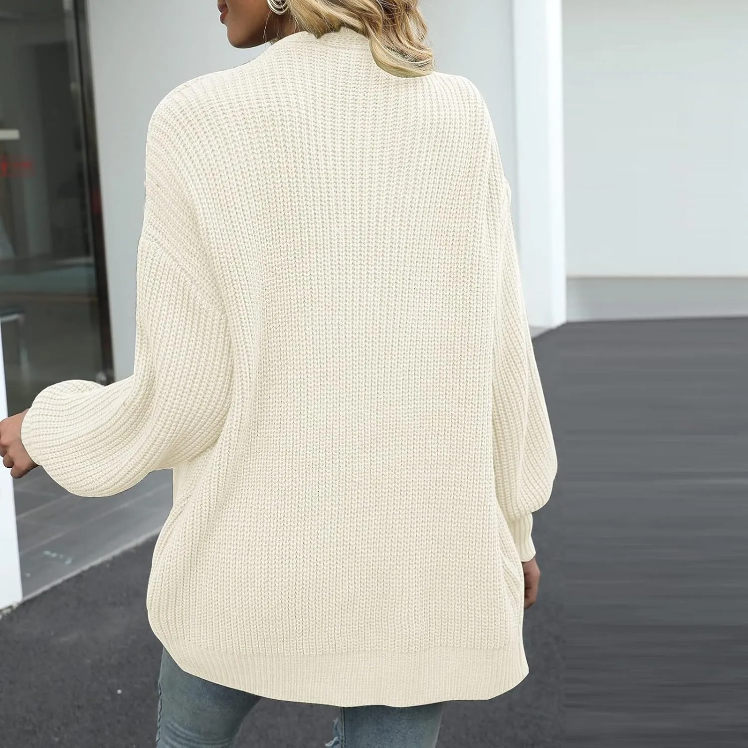Womens Cardigan Sweaters Long Sleeve Chunky Open Front Cardigan Oversized Cable Knit Sweaters with Pockets