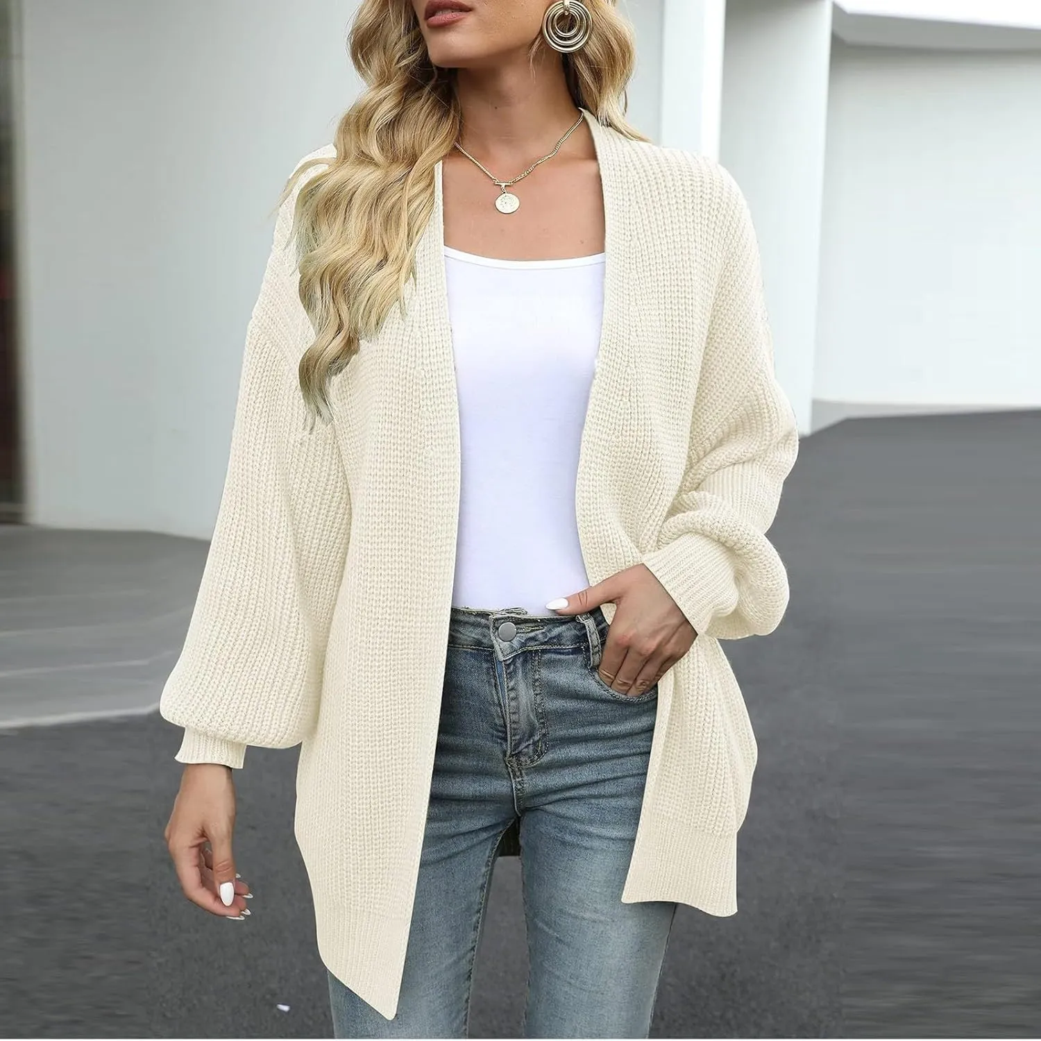 Womens Cardigan Sweaters Long Sleeve Chunky Open Front Cardigan Oversized Cable Knit Sweaters with Pockets