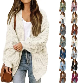 Womens Cardigan Sweaters Long Sleeve Chunky Open Front Cardigan Oversized Cable Knit Sweaters with Pockets