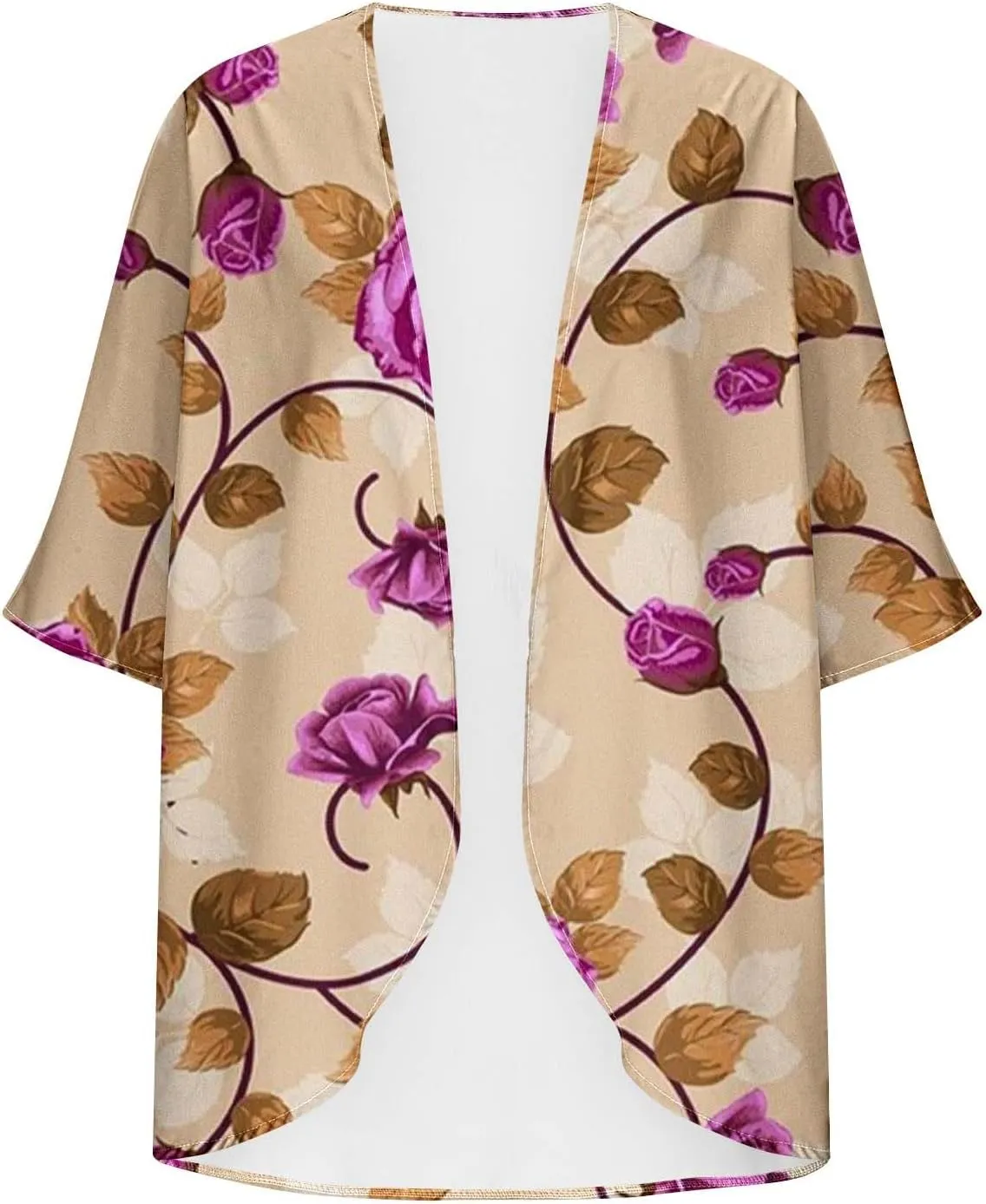 Womens Cardigan Trendy Floral 3/4 Sleeve Kimono Lightweight Open Front Cardigans Summer Beach Cover Ups