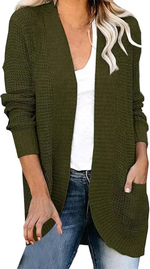 Womens Casual Lightweight Long Sleeve Cardigan Flowy Soft Open Front Knit Sweaters 2023 Fall Winter Waffle Knit Cardigan