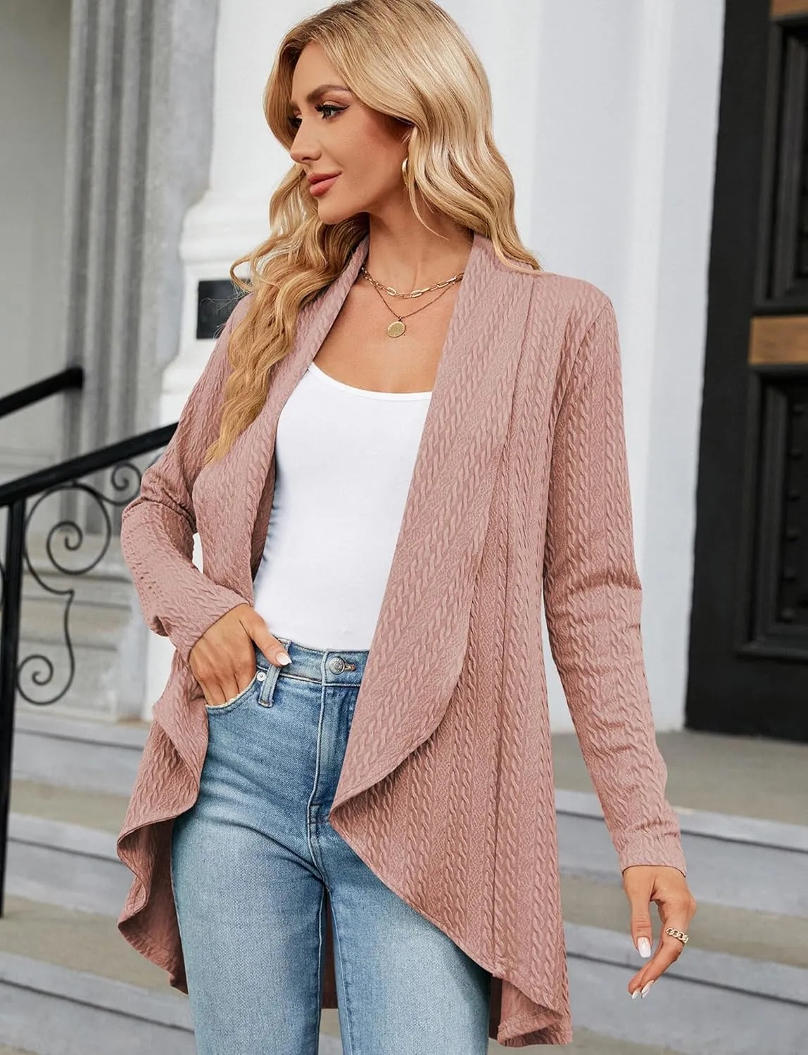Women's Casual Lightweight Open Front Cardigans Soft Long Sleeve Cardigan Knit Outwear(S-2XL)