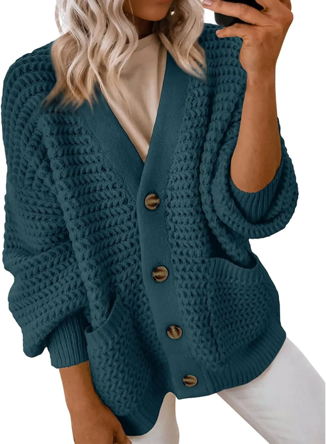 Womens Casual Long Sleeve Button Cardigan Sweaters Oversized Cable Knit Open Front Sweater Outwear Coat