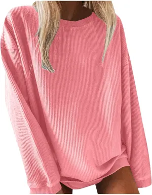 Women's Casual Long Sleeve Fall Tops 2023 Ribbed T-Shirt Thin Sweatshirt Cute Crew Neck Pullover Graphic Tops