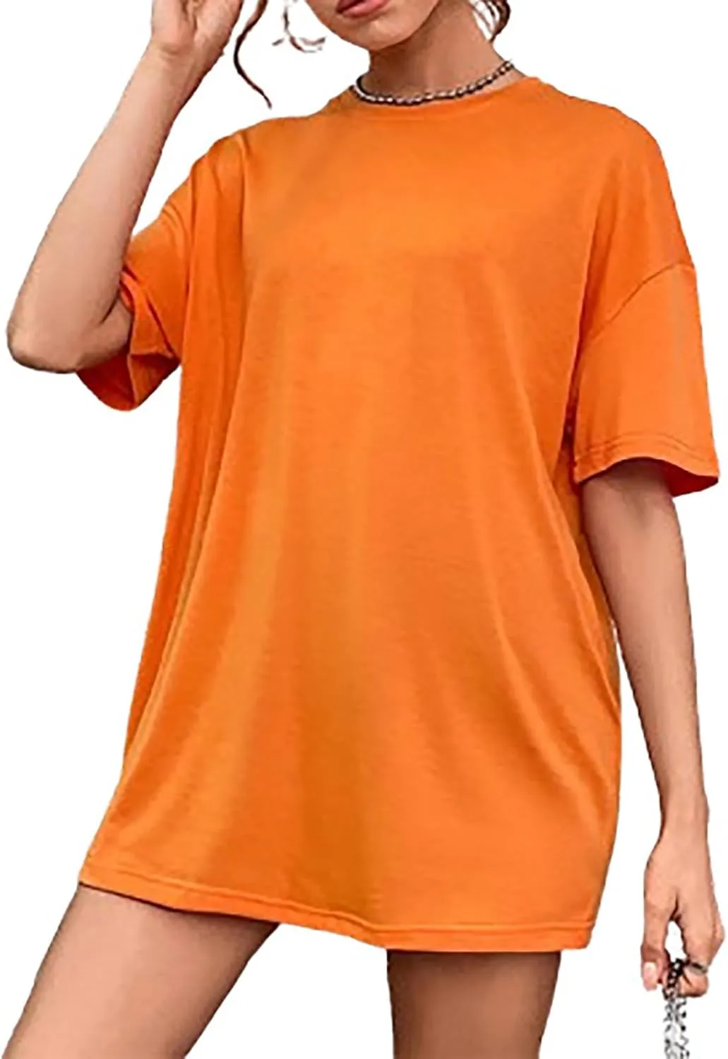 Women's Casual Oversized T-Shirts Summer Crewneck Short Sleeve Workout T Shirt Loose Plain Cotton Basic Tee Tops