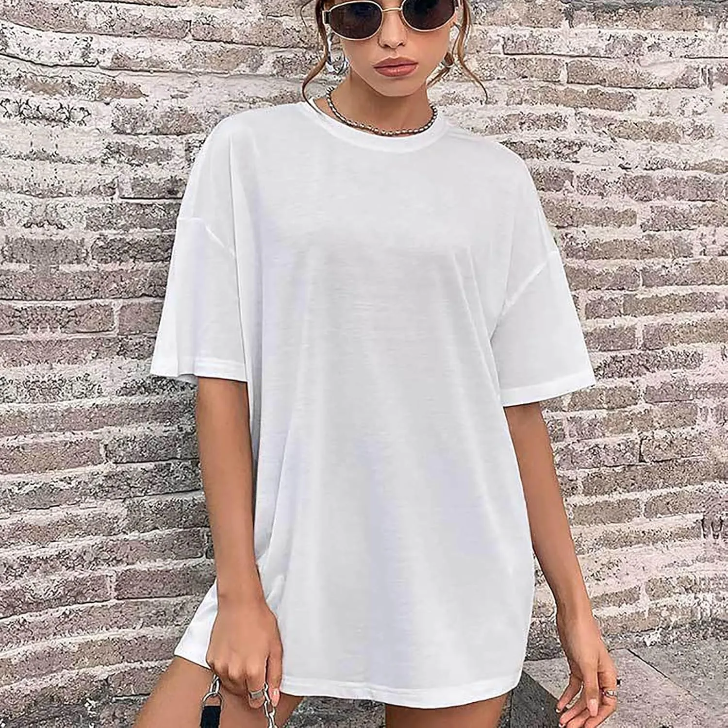 Women's Casual Oversized T-Shirts Summer Crewneck Short Sleeve Workout T Shirt Loose Plain Cotton Basic Tee Tops