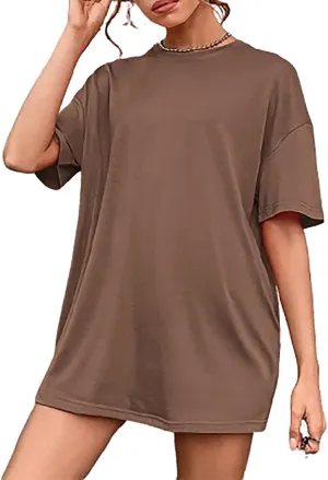 Women's Casual Oversized T-Shirts Summer Crewneck Short Sleeve Workout T Shirt Loose Plain Cotton Basic Tee Tops
