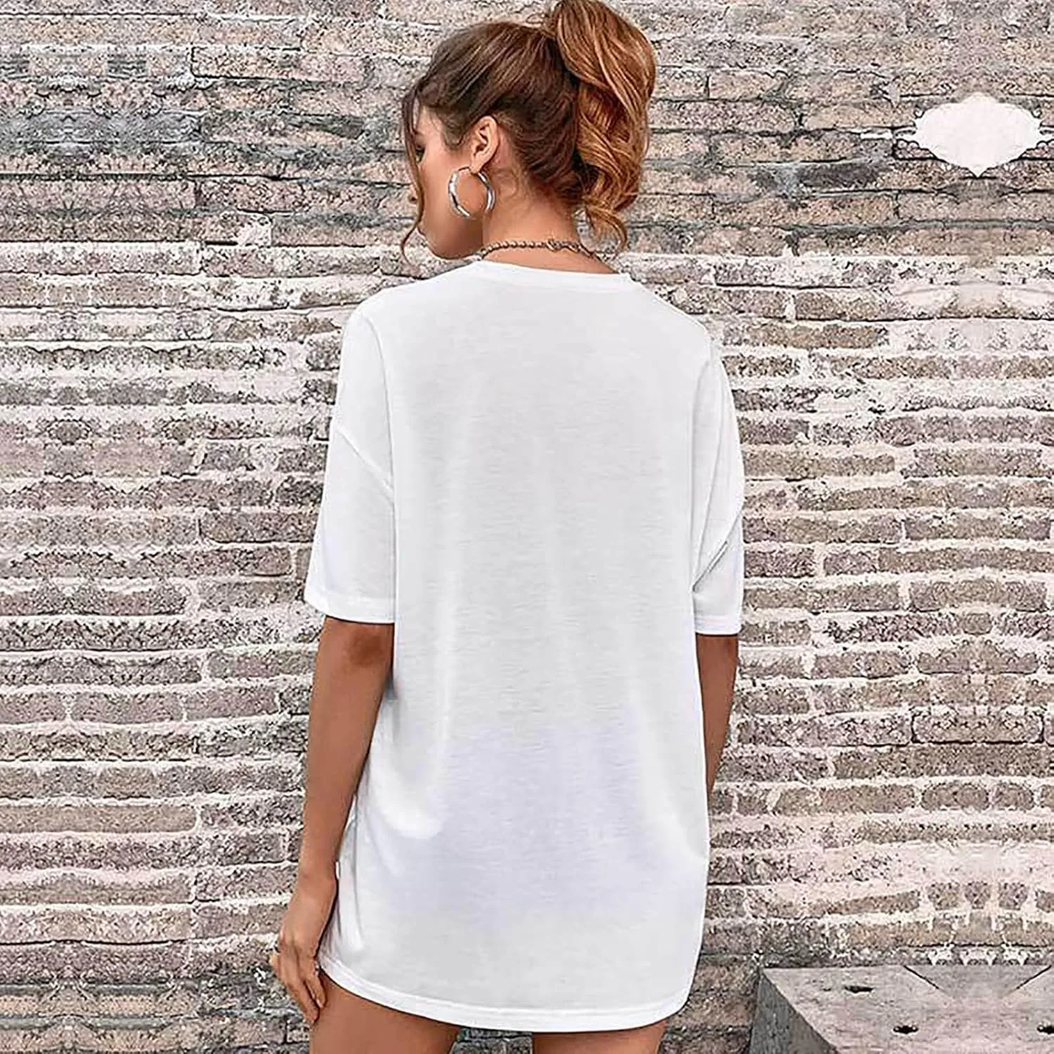 Women's Casual Oversized T-Shirts Summer Crewneck Short Sleeve Workout T Shirt Loose Plain Cotton Basic Tee Tops