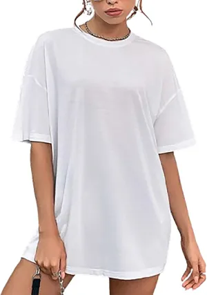 Women's Casual Oversized T-Shirts Summer Crewneck Short Sleeve Workout T Shirt Loose Plain Cotton Basic Tee Tops