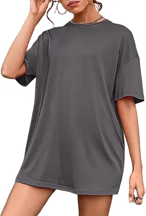 Women's Casual Oversized T-Shirts Summer Crewneck Short Sleeve Workout T Shirt Loose Plain Cotton Basic Tee Tops