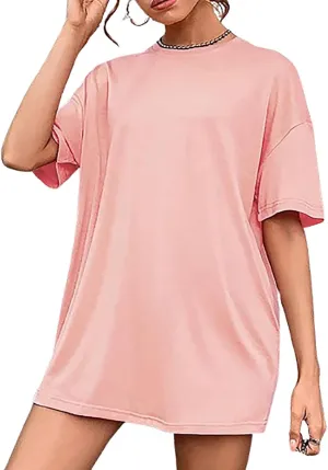 Women's Casual Oversized T-Shirts Summer Crewneck Short Sleeve Workout T Shirt Loose Plain Cotton Basic Tee Tops