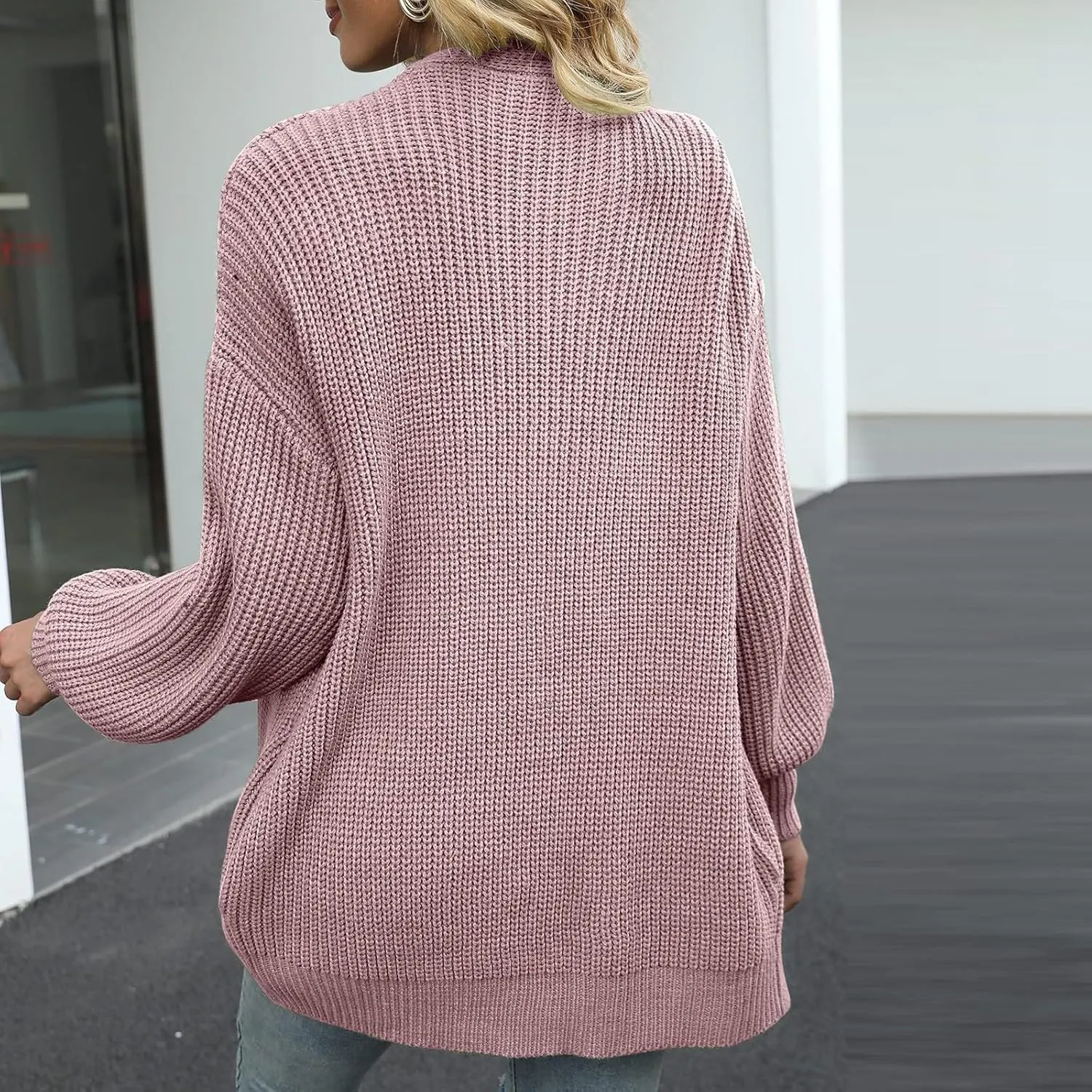 Women's Chunky Cardigan Sweaters 2024 Fall Cable Knit Open Front Sweater Lantern Sleeve Oversized Cardigan Outwear