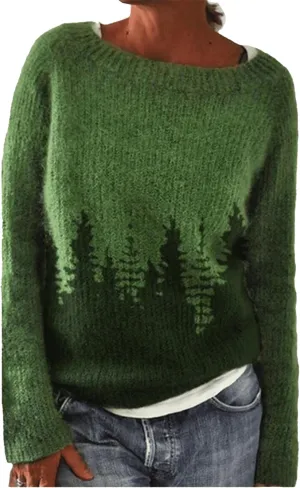 Women's Crewneck Fair Isle Knit Sweater Vintage Boho Aztec Print Oversized Pullover Top Knitwear