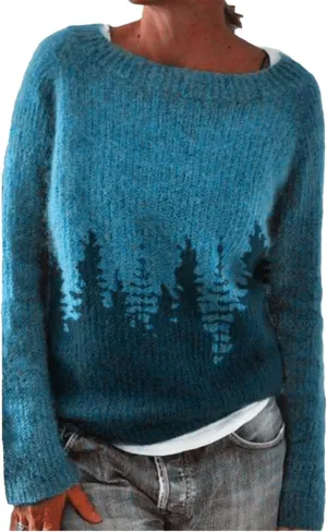 Women's Crewneck Fair Isle Knit Sweater Vintage Boho Aztec Print Oversized Pullover Top Knitwear
