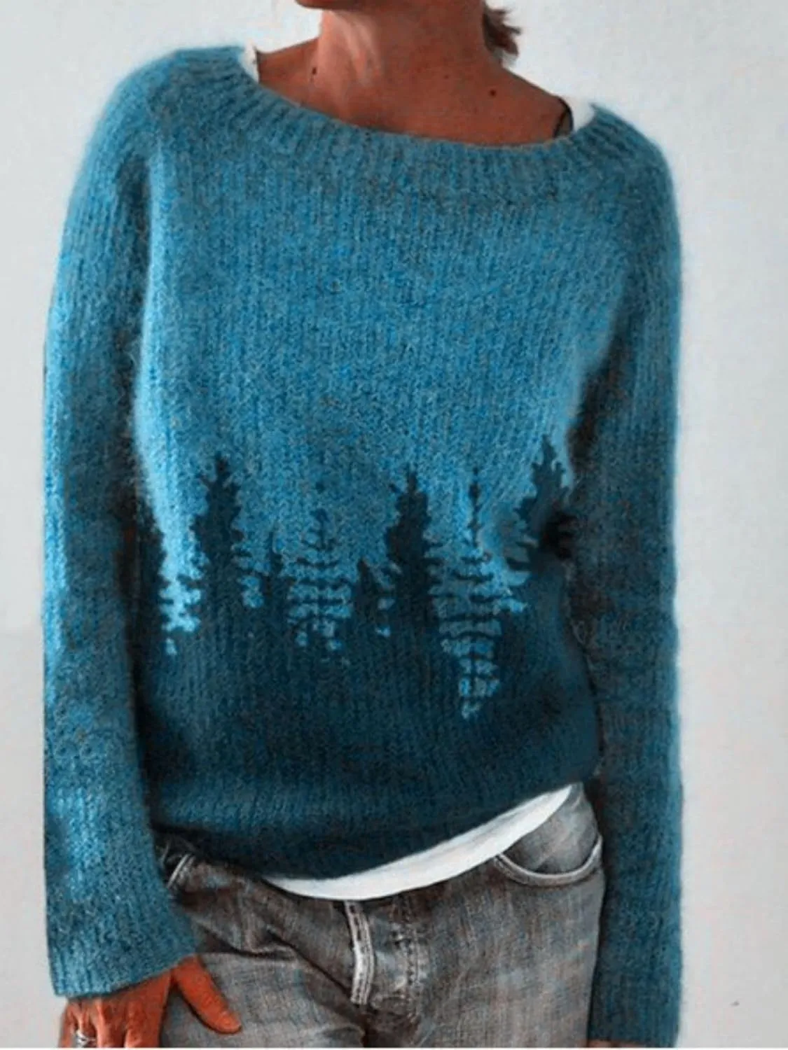 Women's Crewneck Fair Isle Knit Sweater Vintage Boho Aztec Print Oversized Pullover Top Knitwear